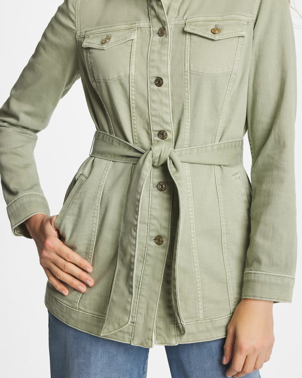Chico's Elongated Belted Denim Jacket