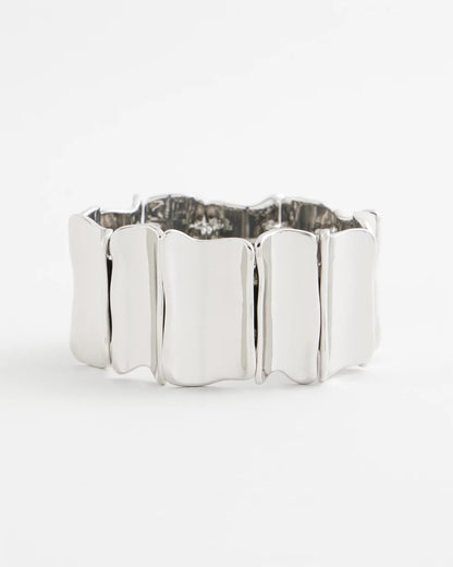 Chico's Silvertone Wave Stretch Cuff Bracelet