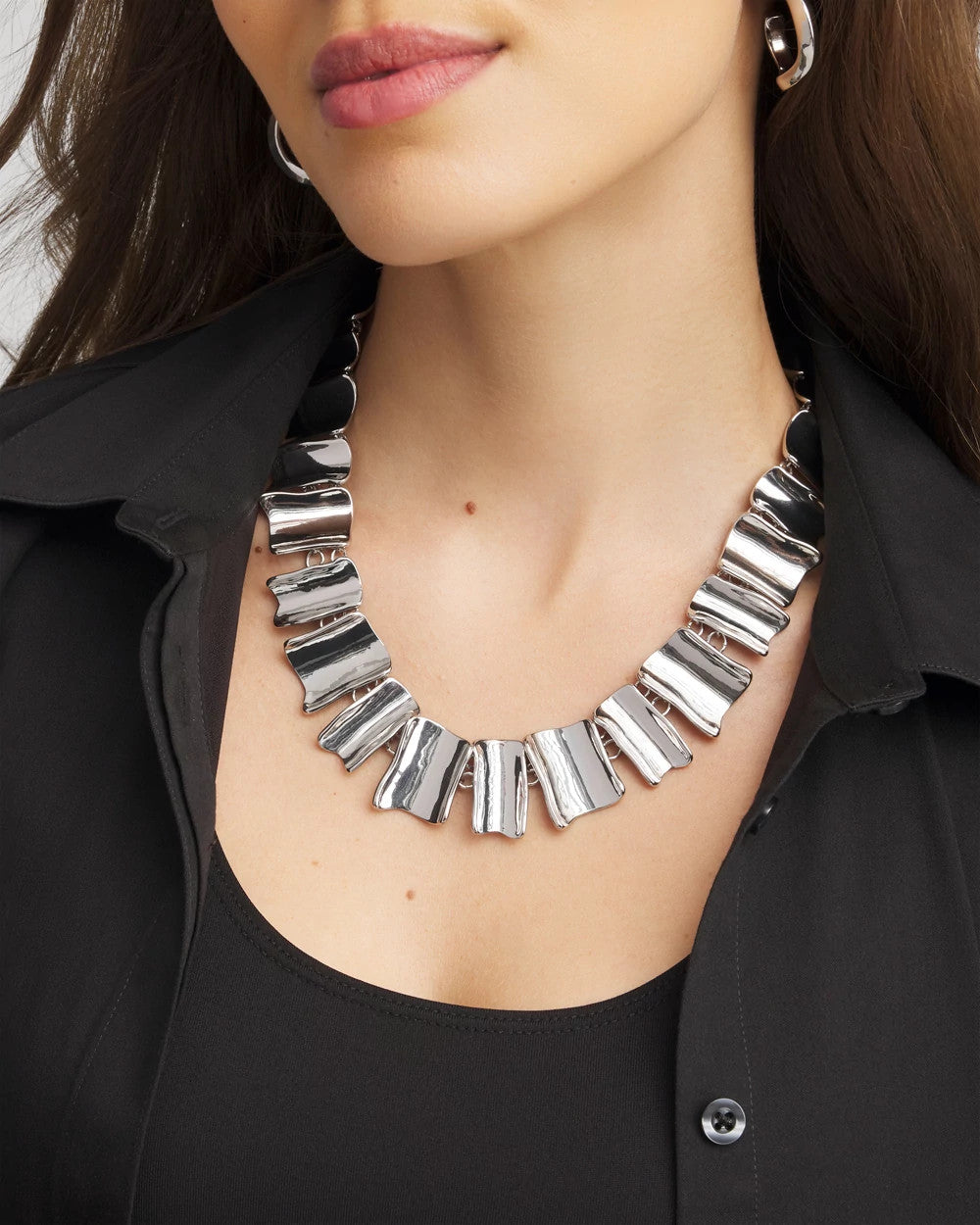 Chico's Silver Wave Collar Necklace