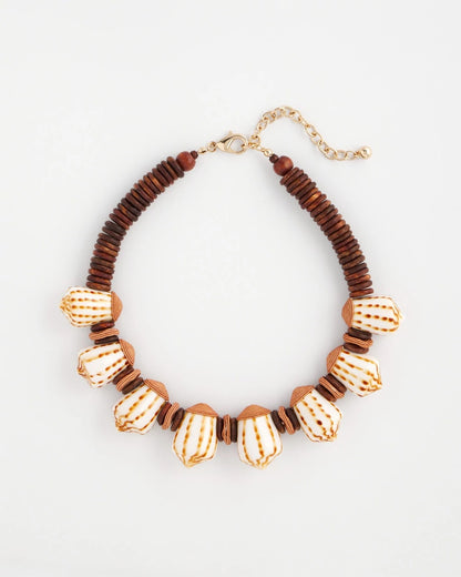Chico's Shell & Wood Bib Necklace