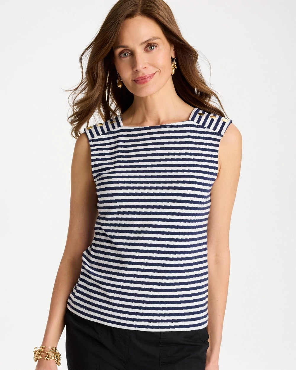 Chico's Cotton Striped Button Tee