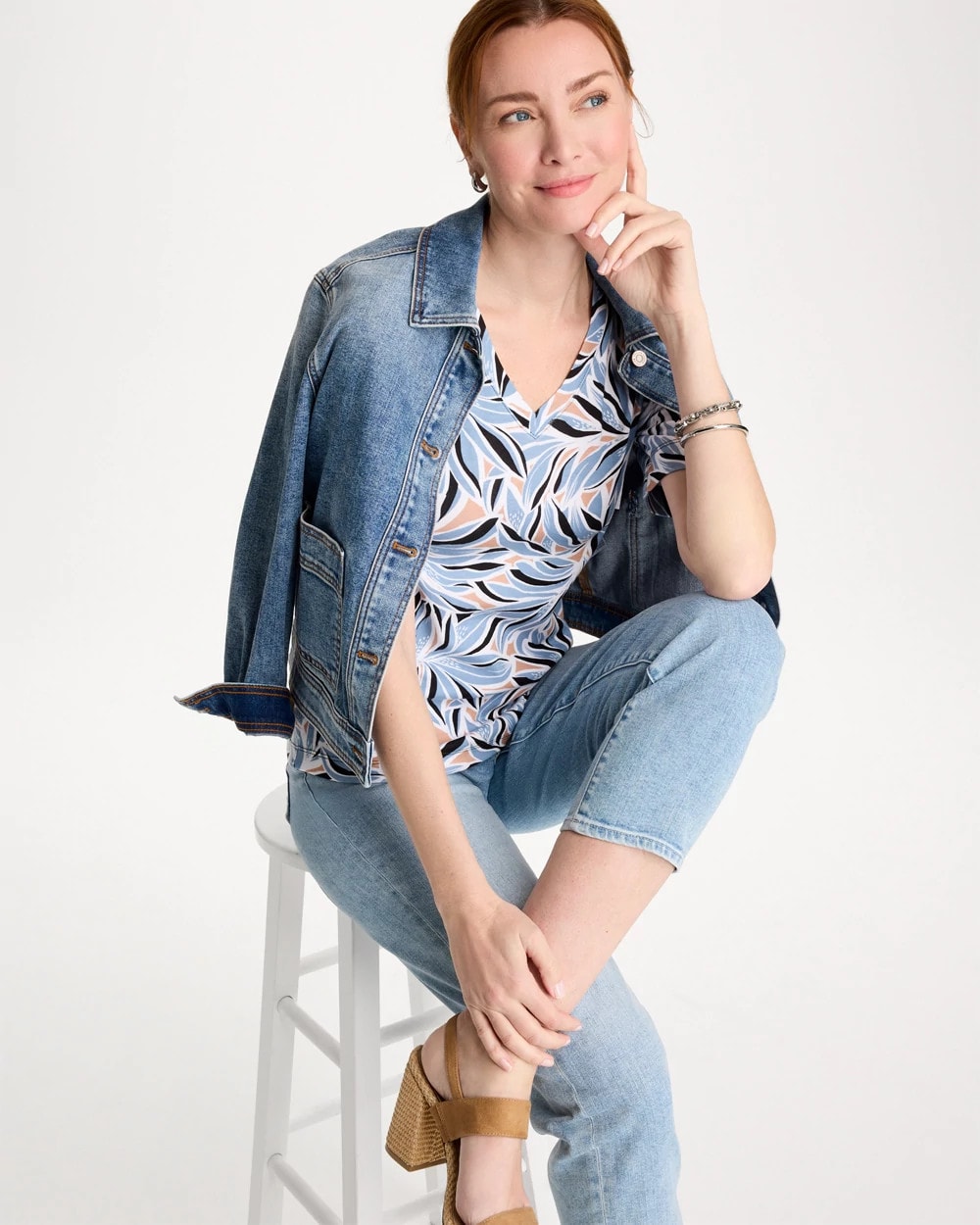 Chico's Printed Pima Elbow-Sleeve Tee