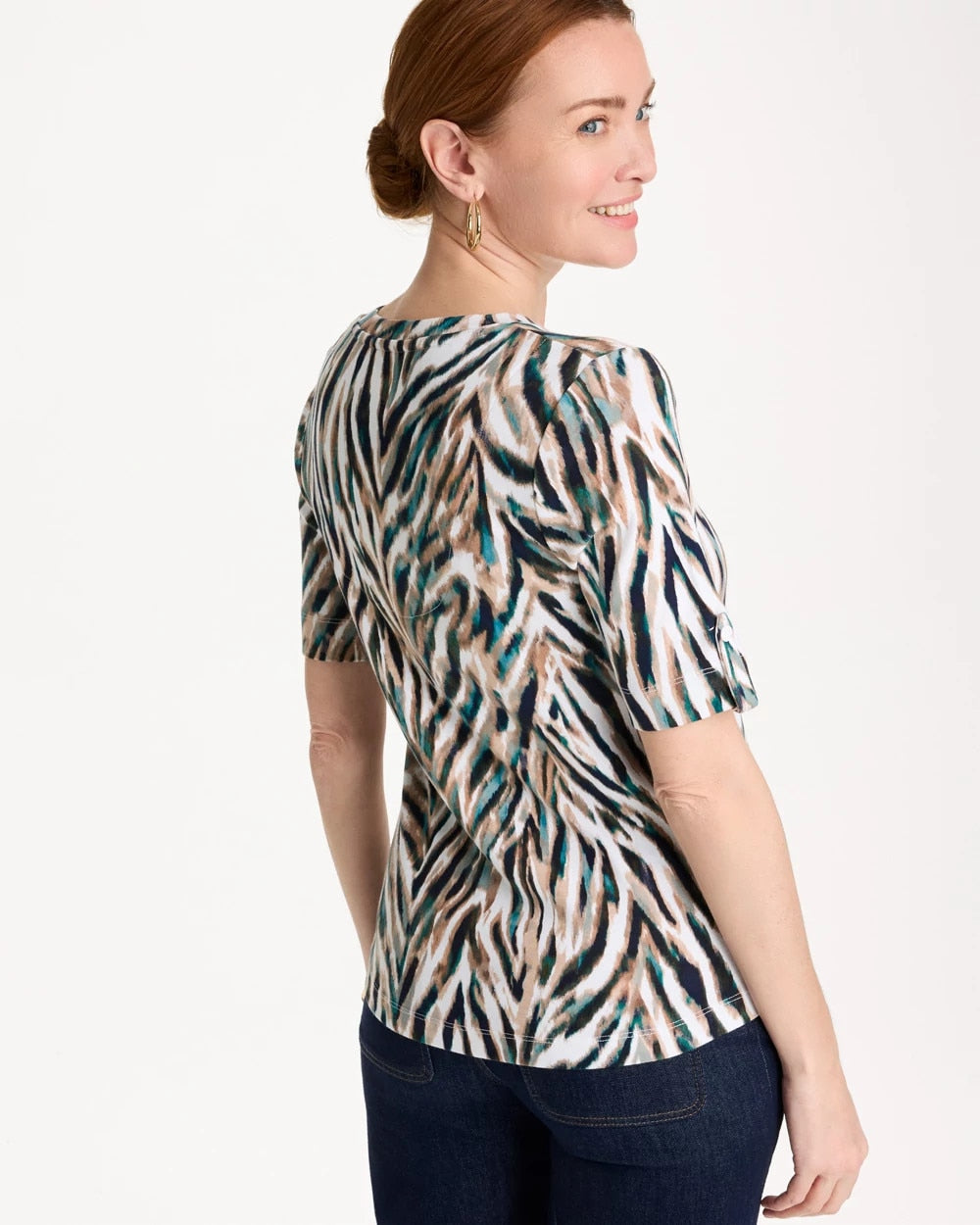 Chico's Animal Print Pima Elbow-Sleeve Tee