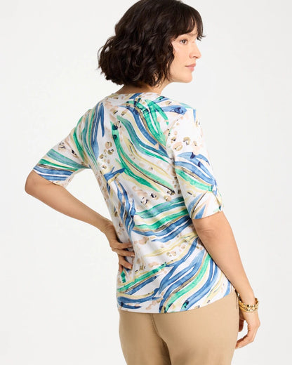 Chico's Printed Pima Elbow-Sleeve Tee