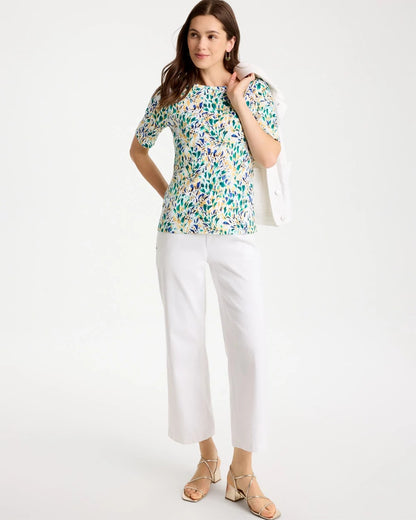 Chico's Leafy Swamp Pima Elbow Sleeve Tee