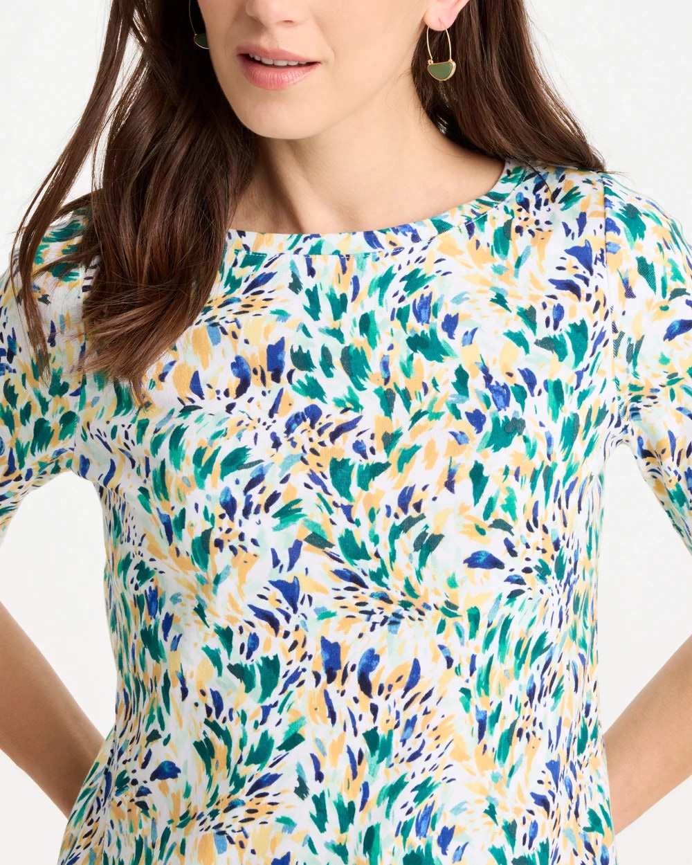 Chico's Leafy Swamp Pima Elbow Sleeve Tee