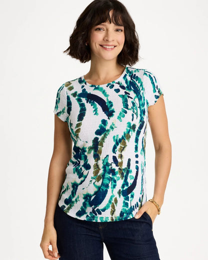 Chico's Printed Textured Knit Cap Sleeve Tee