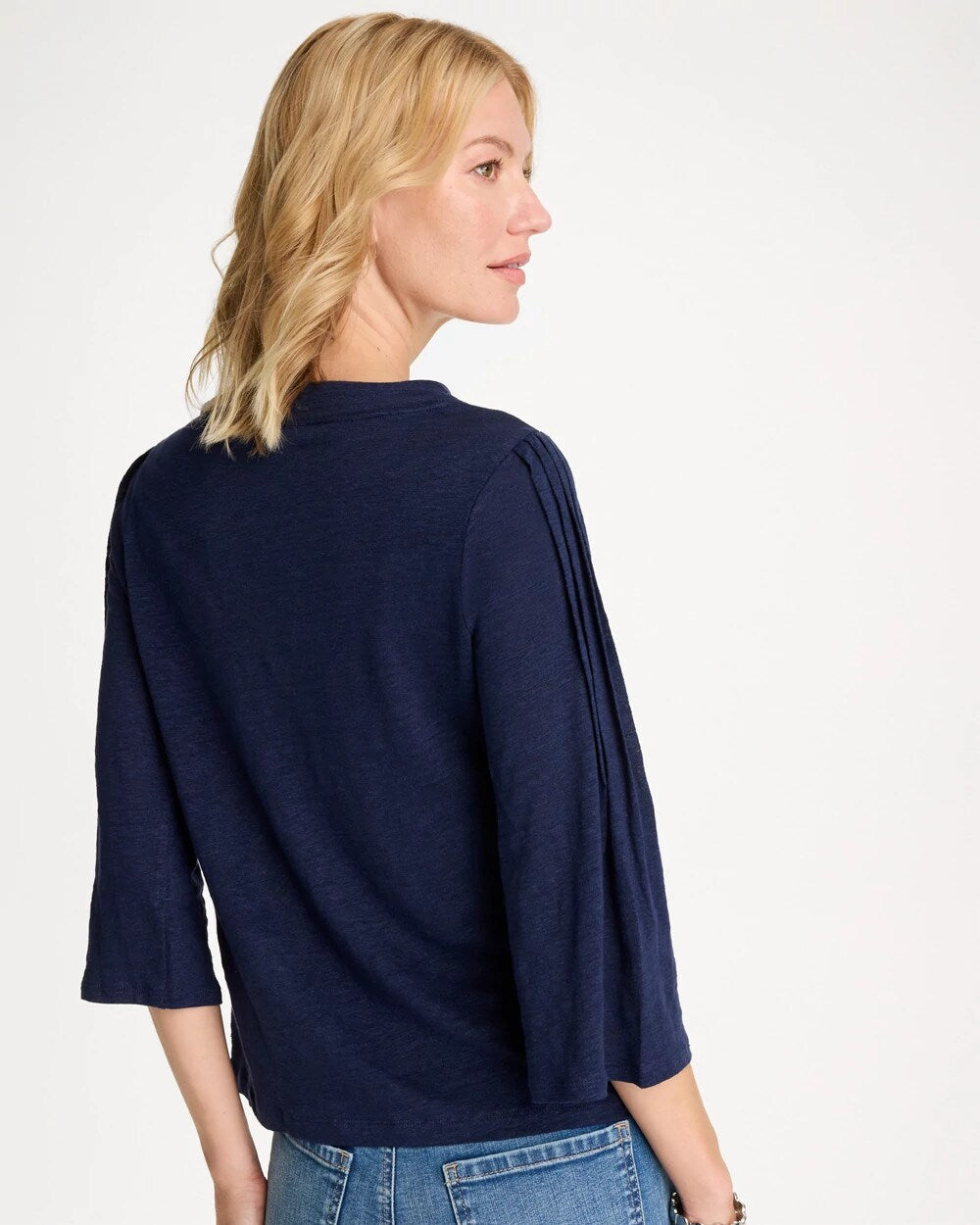 Chico's Linen Pleated Pintuck Tee