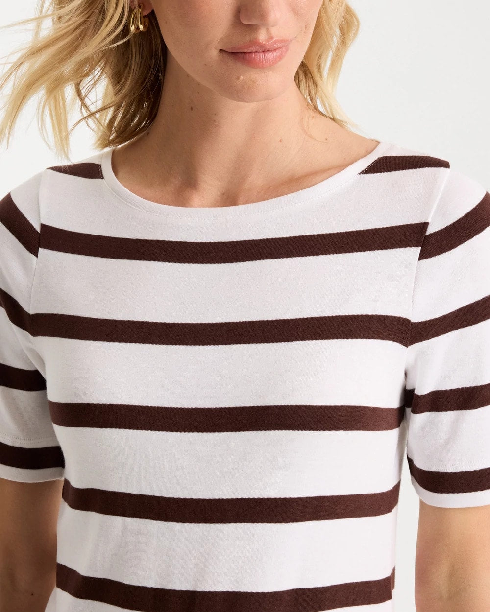Chico's Striped Pima Elbow Sleeve Tee