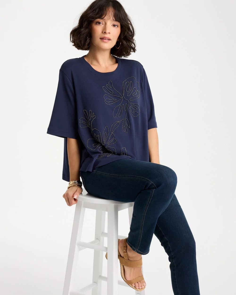 Chico's Caviar Beaded Cotton Tee