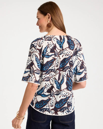 Chico's Printed Linen Fringed Tee