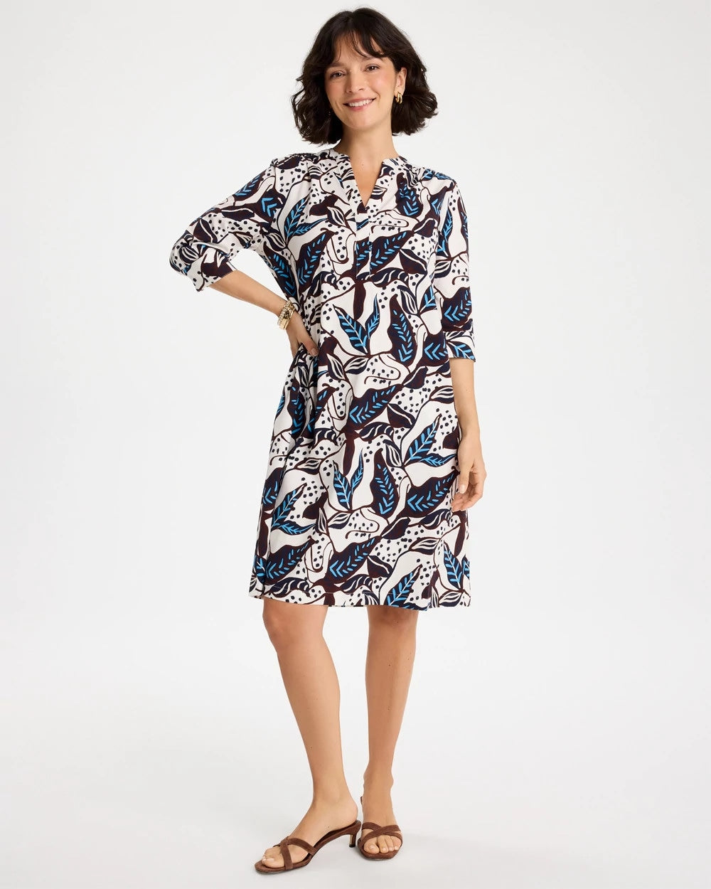 Chico's Poplin Cotton Popover Printed Dress