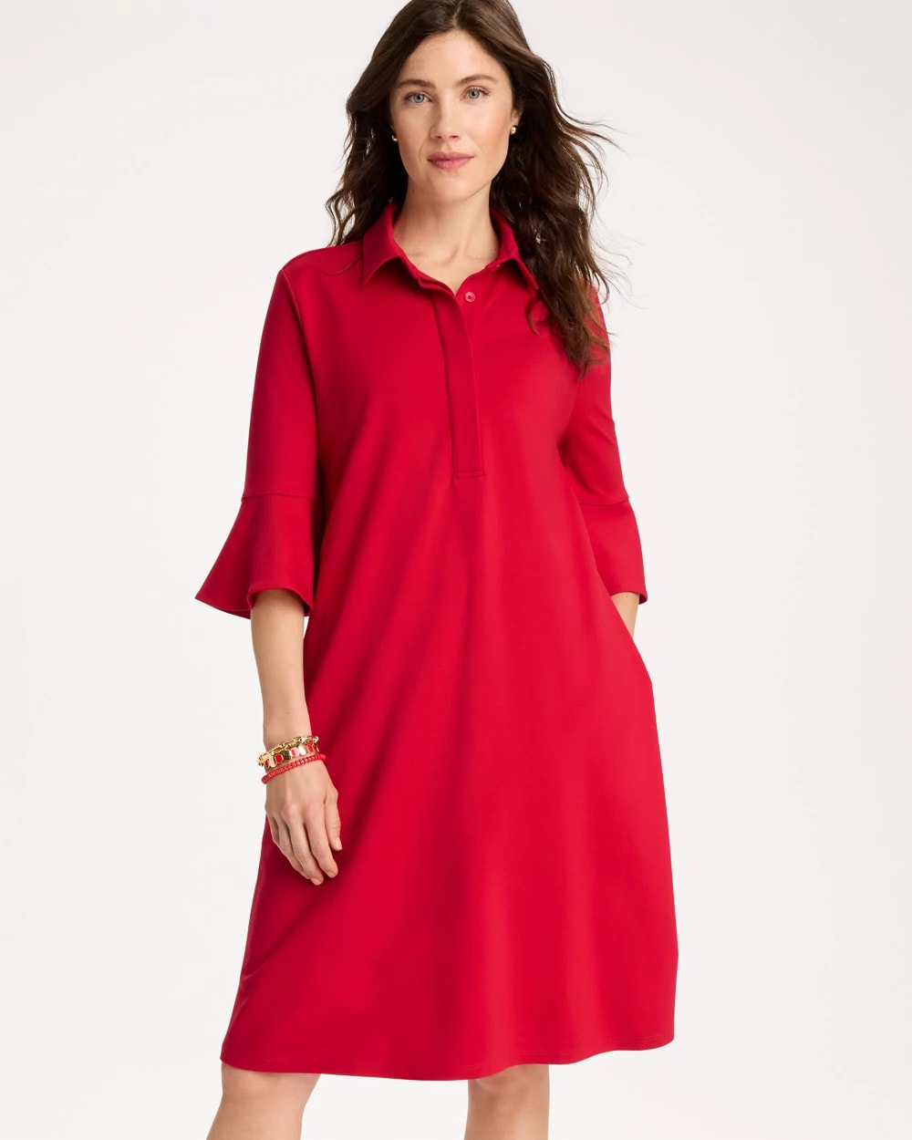 Chico's Ponte Knit Flounce Sleeve Dress