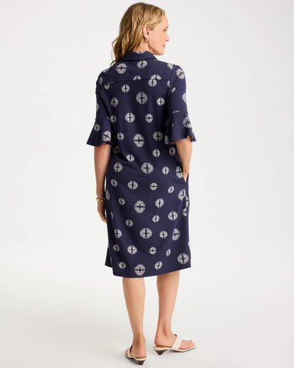 Chico's Printed Ponte Flounce Sleeve Dress