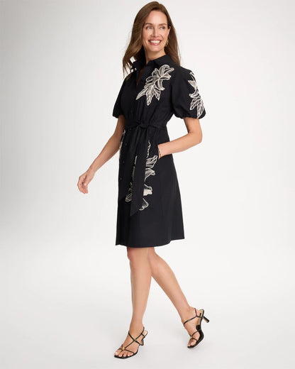 Chico's Embroidered Poplin Cotton Belted Dress