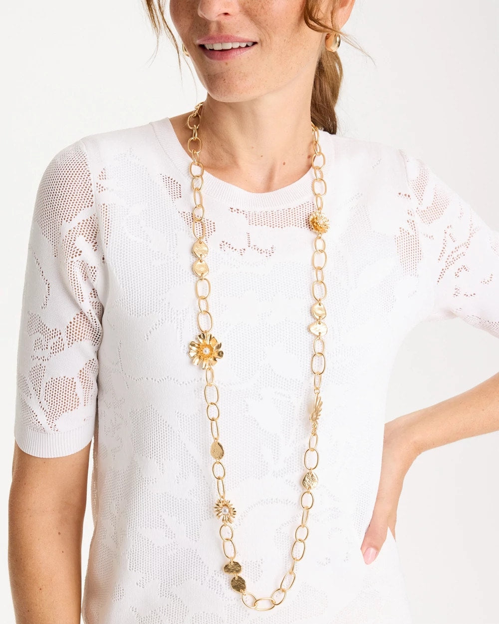 Chico's Flower Long Single-Strand Necklace