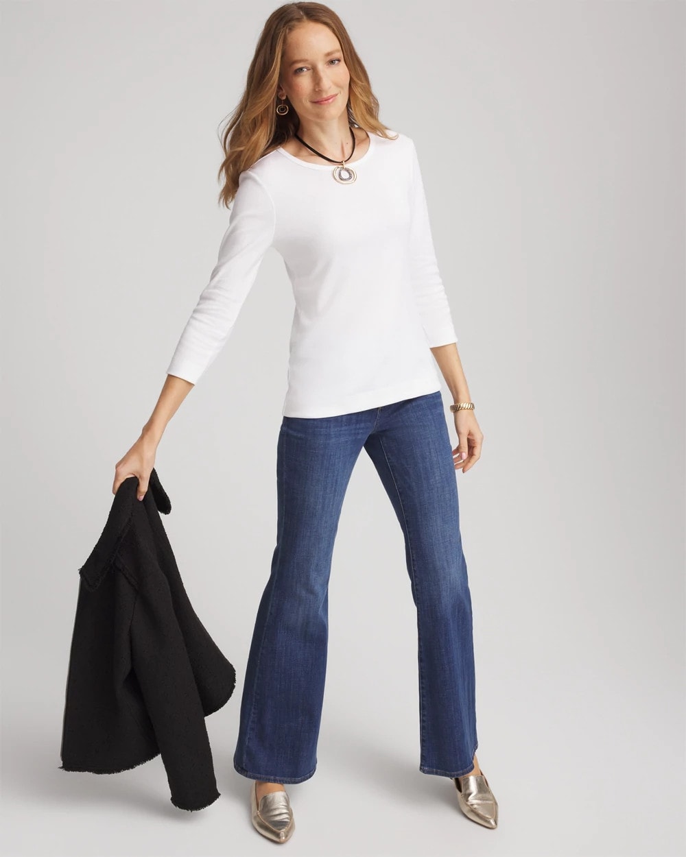Chico's Pima Cotton Crewneck Button Tee