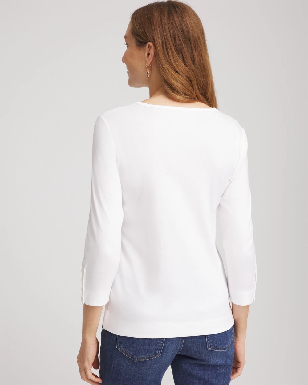 Chico's Pima Cotton Crewneck Button Tee