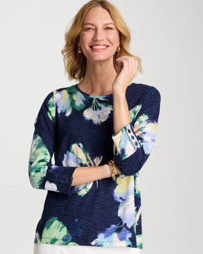 Chico's Printed Slub Button Detail Tee
