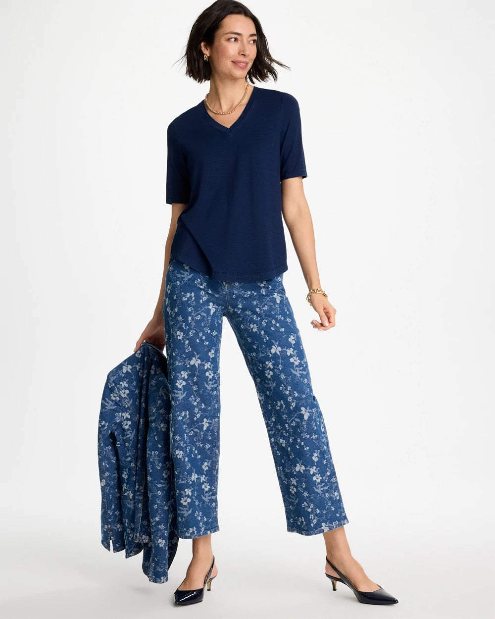 Chico's Cotton Slub V-Neck Tee