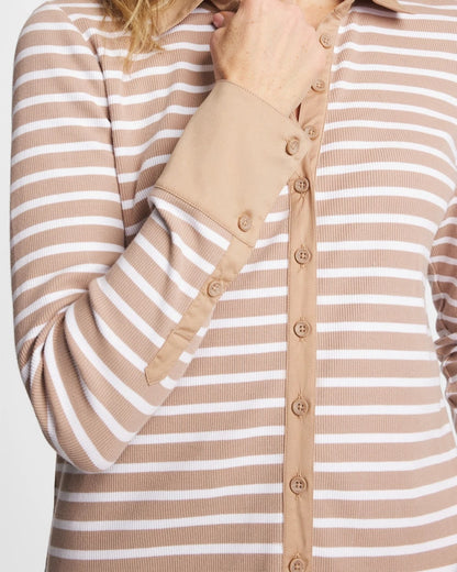 Chico's Striped Collared Rib Mix Henley