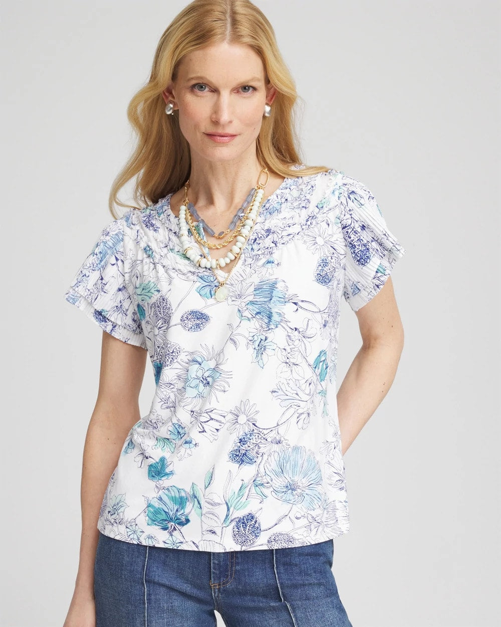 Chico's Touch of Cool™ Floral Flutter Sleeve Tee