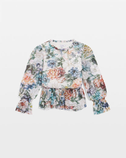 Chico's Rose Print Crinkle Top
