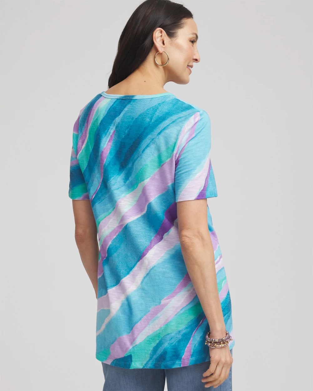 Chico's Sea Print Short Sleeve Forward-Seam Tee
