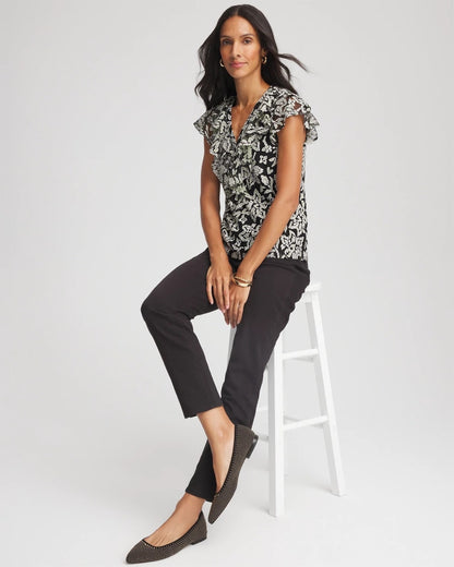Chico's Lace Floral-Burnout Henley Tee
