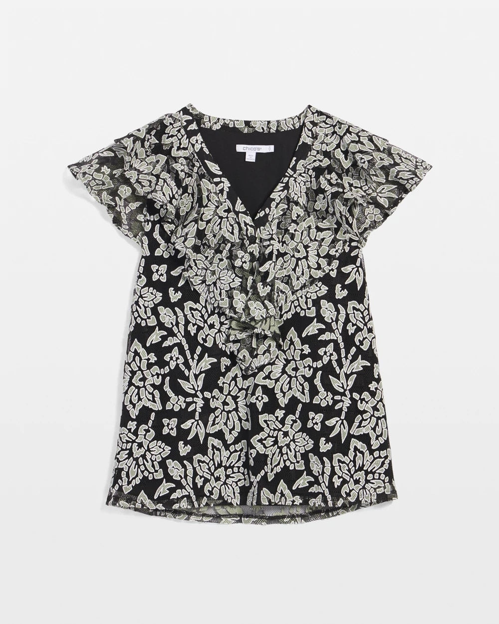 Chico's Lace Floral-Burnout Henley Tee