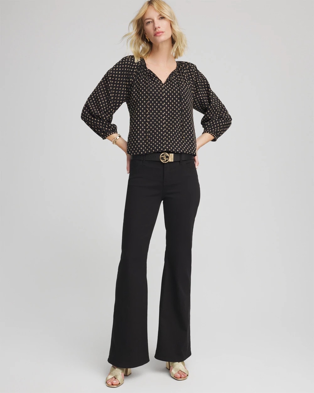 Chico's Floral Print Tie-Neck Top