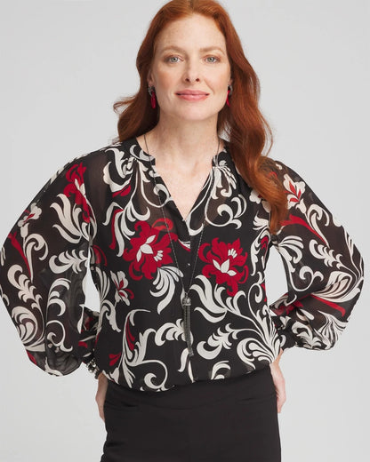 Chico's Crinkle Chiffon Floral Blouse