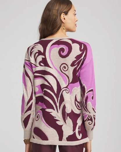 Chico's Intarsia Knit V-Neck Pullover Sweater