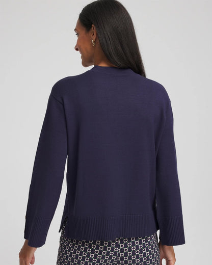 Chico's Button Sleeve Crewneck Pullover
