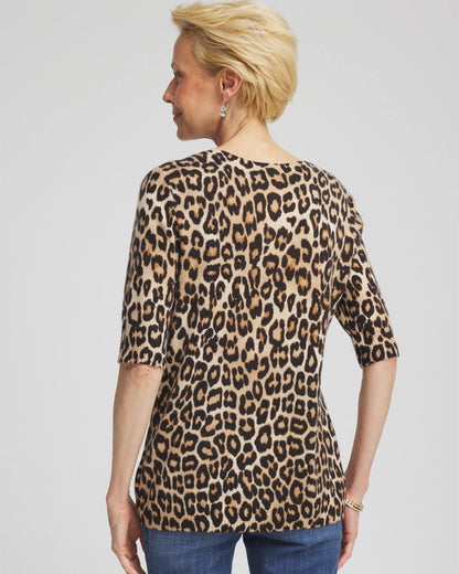 Chico's Cashmere Animal Elbow-Sleeve Pullover