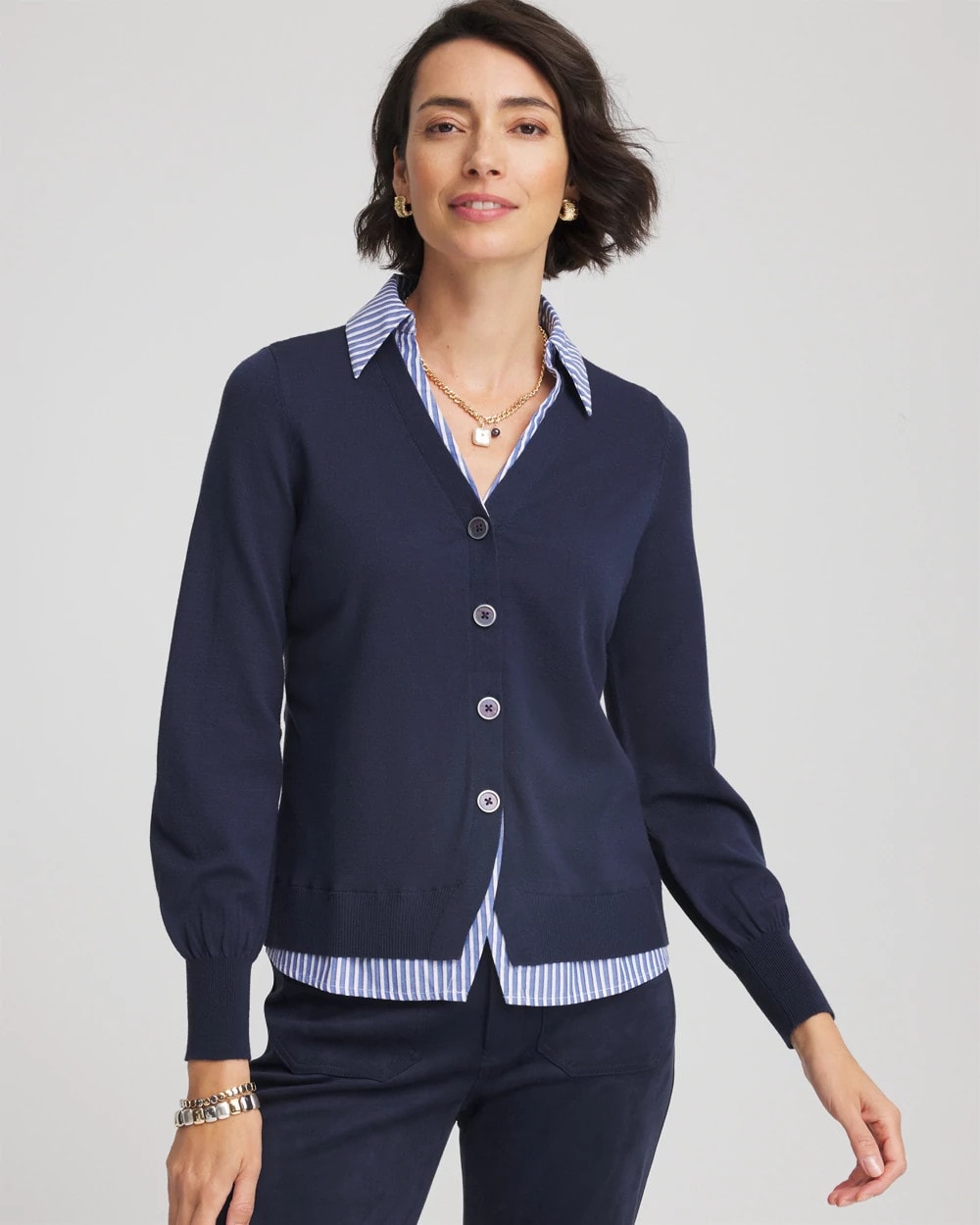 Chico's Striped Collared Cardigan Sweater