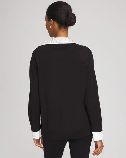 Chico's Embellished Layered Collar Shirt Sweater