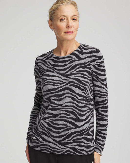 Chico's Cashmere Zebra Long-Sleeve Pullover Sweater