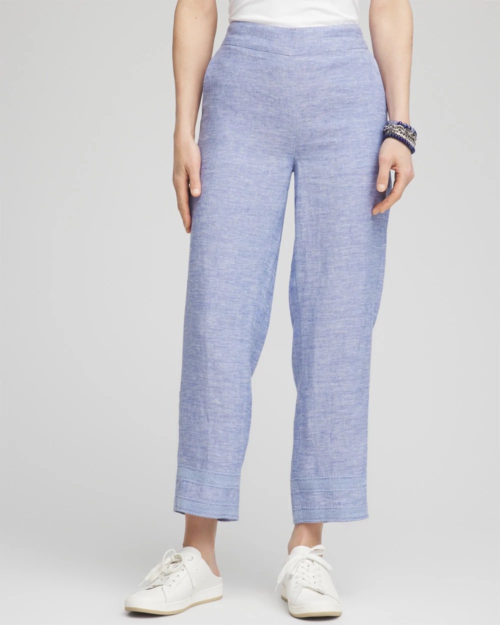 Chico's Linen Pull On Waist Cropped Pants