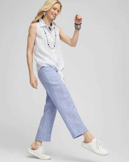 Chico's Linen Pull On Waist Cropped Pants