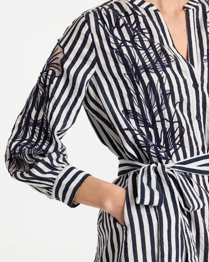 Chico's Embroidered Striped Dress