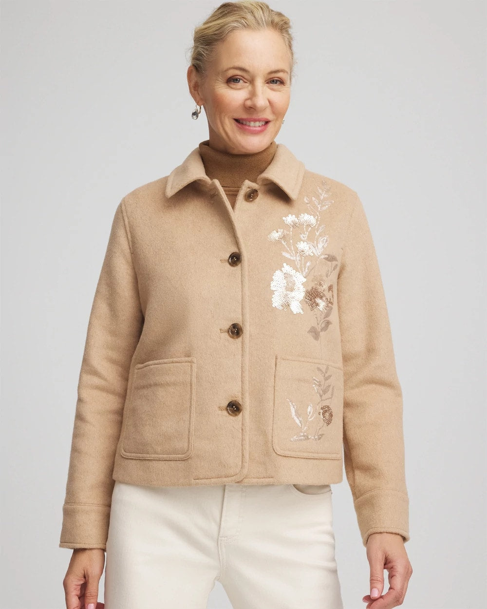 Chico's Embroidered Wool Chore Jacket