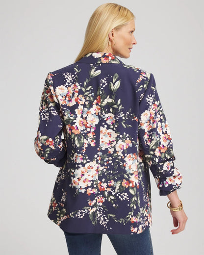 Chico's Floral Ruched Sleeve Blazer
