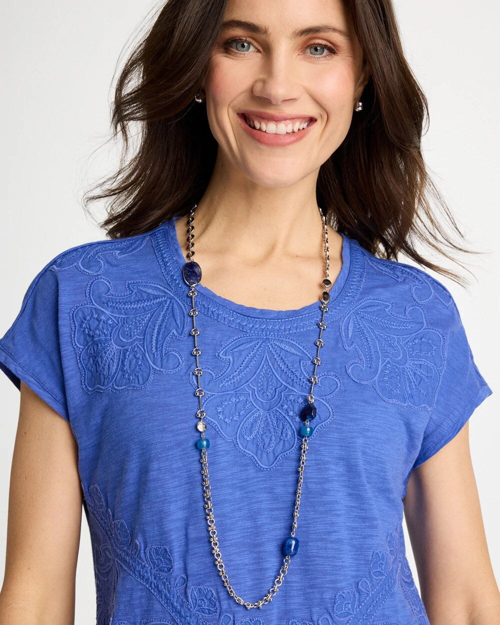 Chico's Blue Accent Long Single Strand Necklace