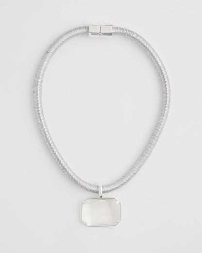 Chico's Silvertone Gem Pendant Cord Necklace