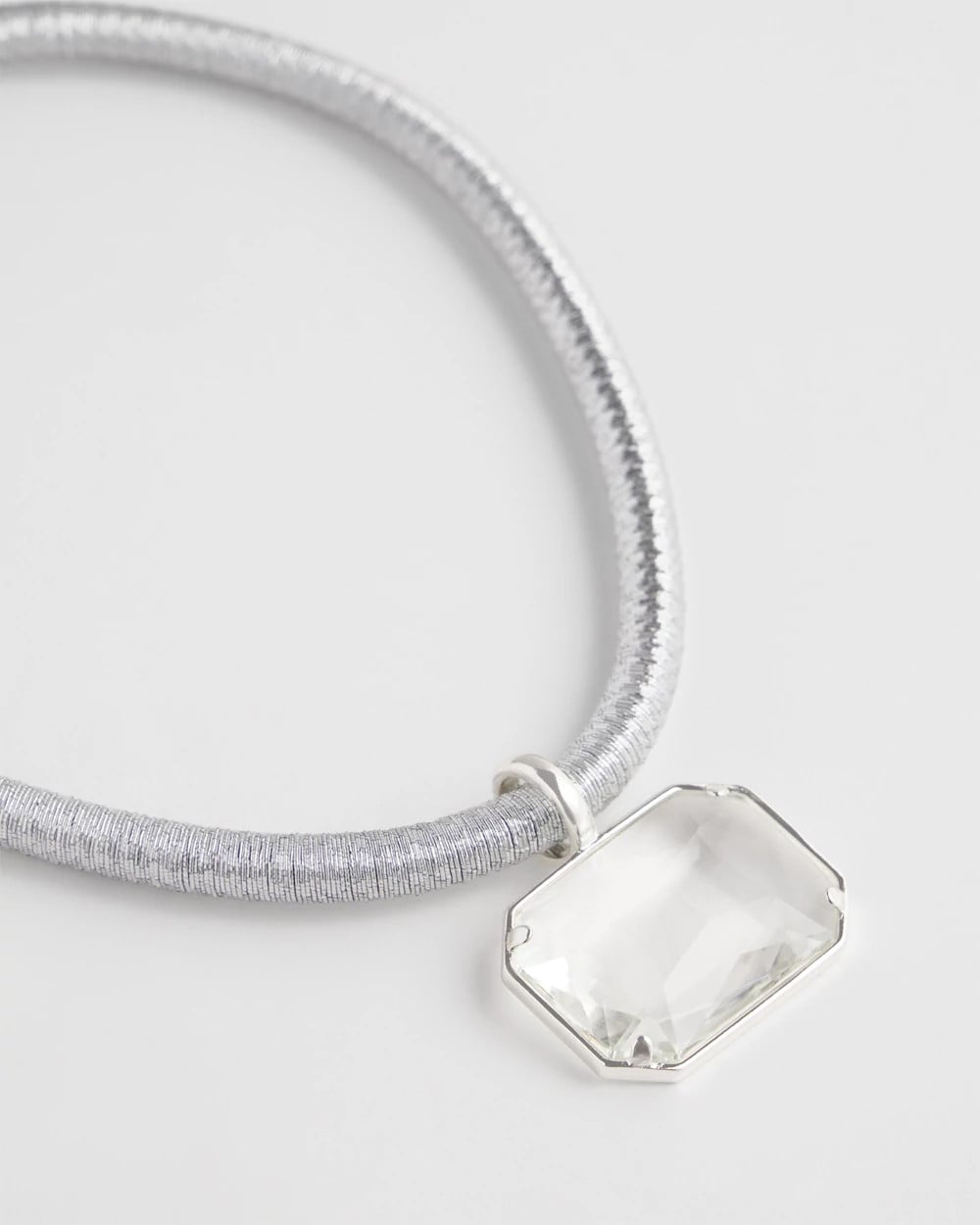 Chico's Silvertone Gem Pendant Cord Necklace